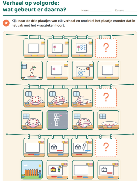 Voorbeeld van het Verhaal op volgorde-werkblad voor groep 3
