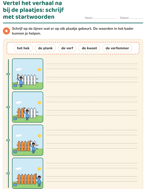 Voorbeeld van het Verhaal op volgorde-werkblad voor groep 4