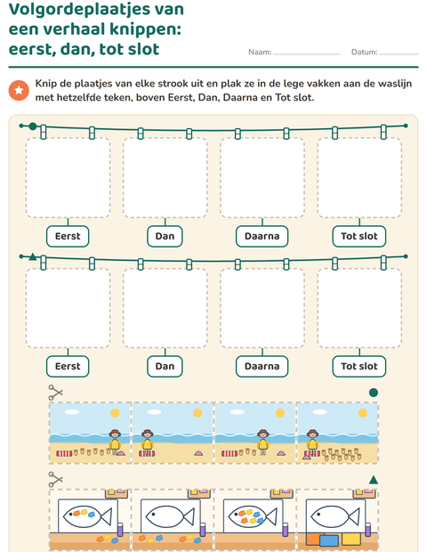 Voorbeeld van het Verhaal op volgorde-werkblad voor kleuterklas