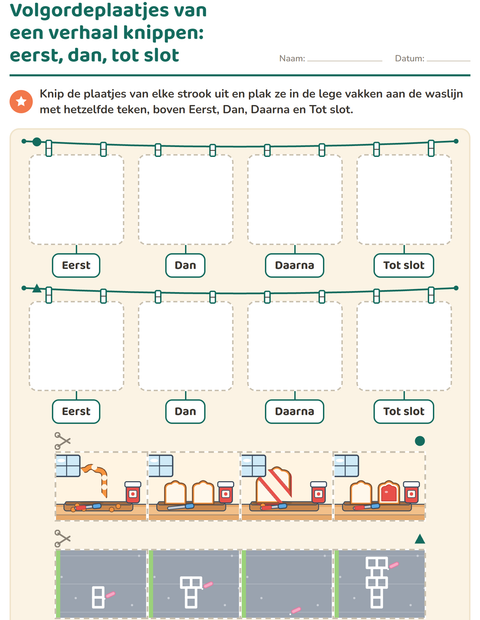Voorbeeld van het Verhaal op volgorde-werkblad voor kleuterklas