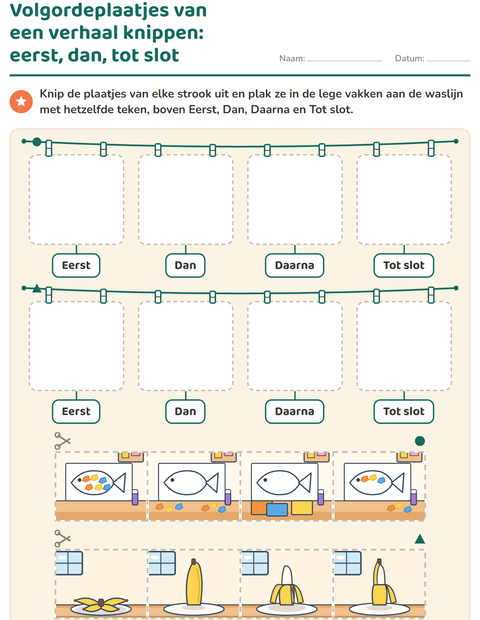 Voorbeeld van het Verhaal op volgorde-werkblad voor kleuterklas