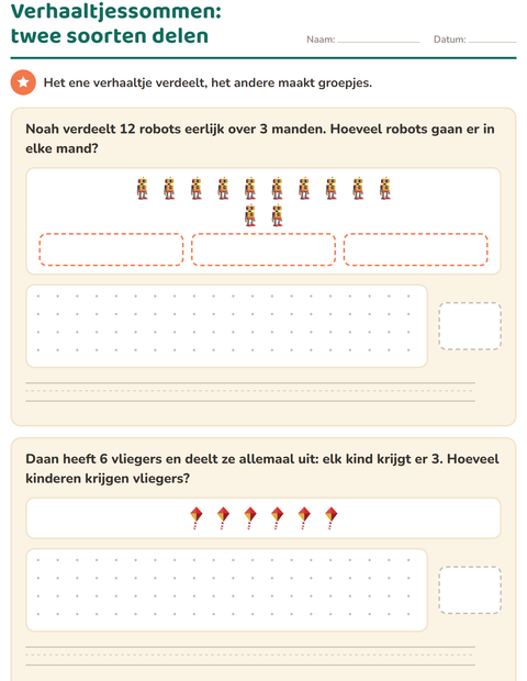 Voorbeeld van het Verhaaltjessommen-werkblad met Speelgoed voor groep 5