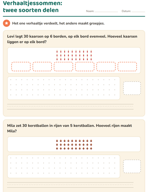 Voorbeeld van het Verhaaltjessommen-werkblad met Kerstmis voor groep 5