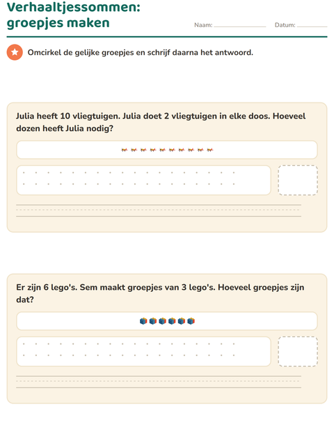 Verhaaltjessommen met delen: groepjes maken en omcirkelen