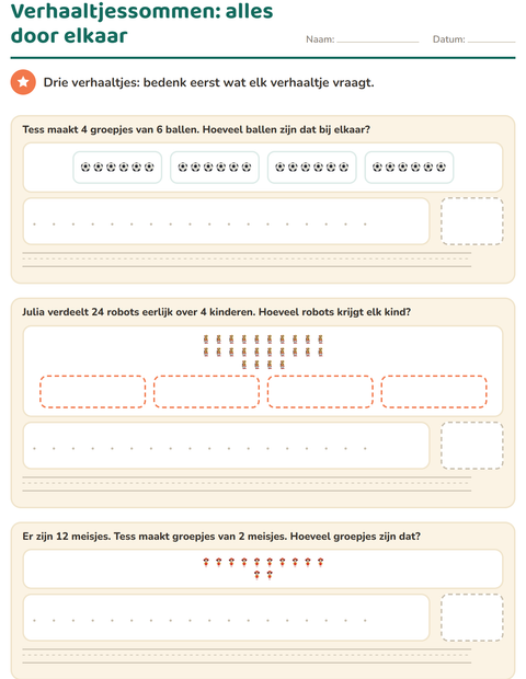 Voorbeeld van het Verhaaltjessommen-werkblad met Speelgoed voor groep 5