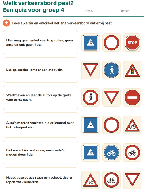 Voorbeeld van Welk verkeersbord past? Een verkeersborden quiz