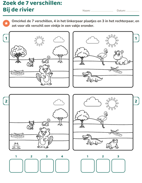 Voorbeeld van het Verschillen zoeken-werkblad voor groep 3