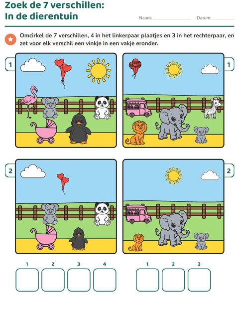 Voorbeeld van het Verschillen zoeken-werkblad voor groep 3