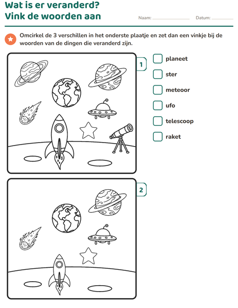 Voorbeeld van het Verschillen zoeken-werkblad voor groep 3