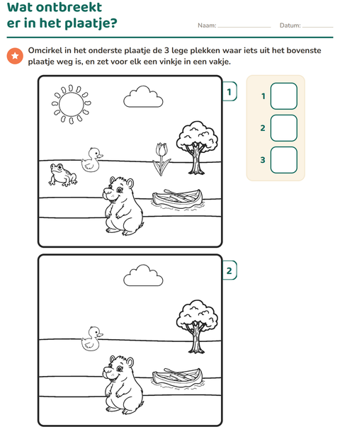 Voorbeeld van het Verschillen zoeken-werkblad voor kleuterklas
