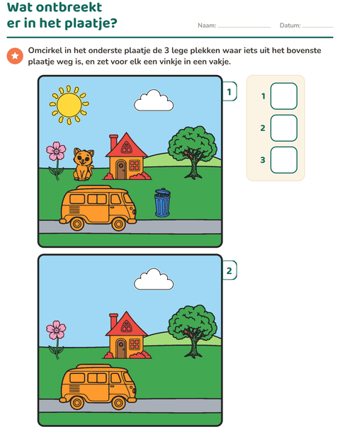 Voorbeeld van het Verschillen zoeken-werkblad voor kleuterklas