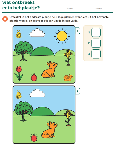 Voorbeeld van het Verschillen zoeken-werkblad voor kleuterklas