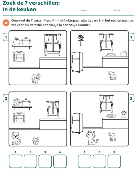 Voorbeeld van het Verschillen zoeken-werkblad voor groep 3