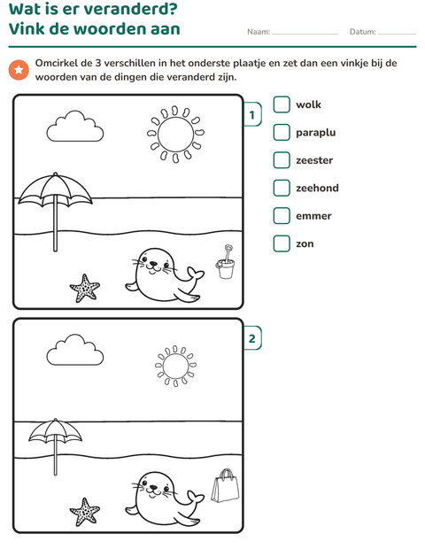 Voorbeeld van het Verschillen zoeken-werkblad voor groep 3