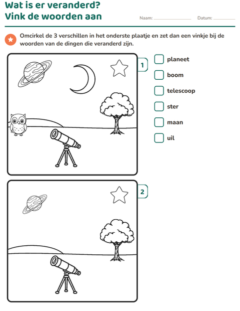 Voorbeeld van het Verschillen zoeken-werkblad voor groep 3