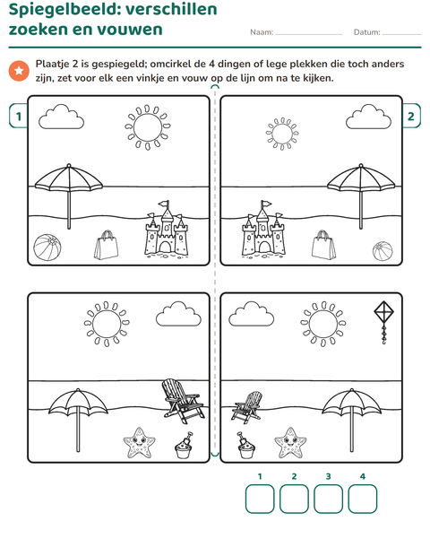 Voorbeeld van het Verschillen zoeken-werkblad voor groep 3