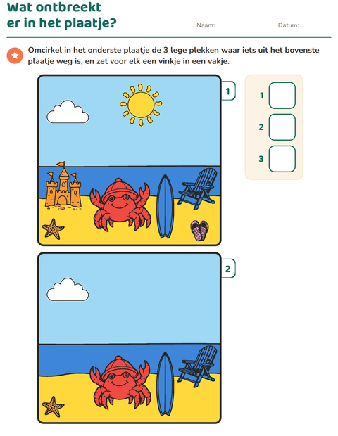 Voorbeeld van het Verschillen zoeken-werkblad voor kleuterklas