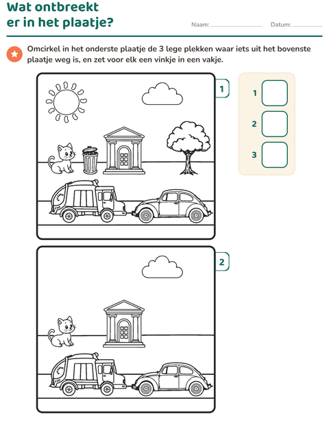 Voorbeeld van het Verschillen zoeken-werkblad voor kleuterklas