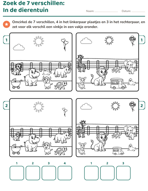 Voorbeeld van het Verschillen zoeken-werkblad voor groep 3
