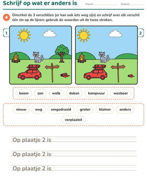 Voorbeeld van het Verschillen zoeken-werkblad voor groep 4