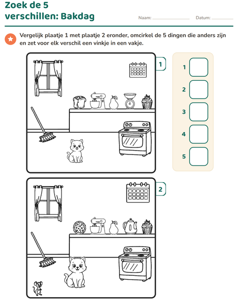 Voorbeeld van het Verschillen zoeken-werkblad voor kleuterklas