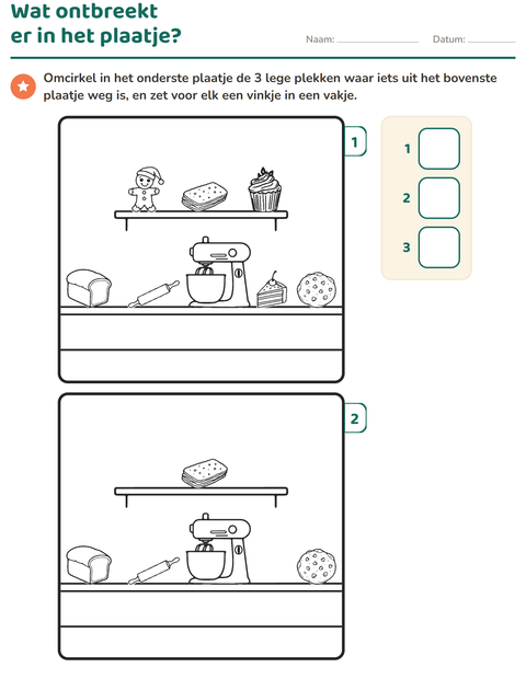 Voorbeeld van het Verschillen zoeken-werkblad voor kleuterklas