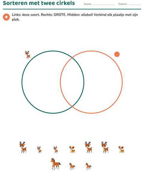 Voorbeeld van het Visuele logica-werkblad met Dieren voor groep 5