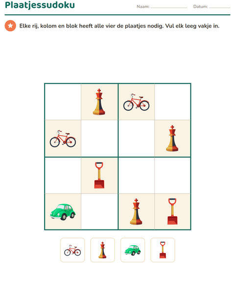 Voorbeeld van het Visuele logica-werkblad met Speelgoed voor groep 3