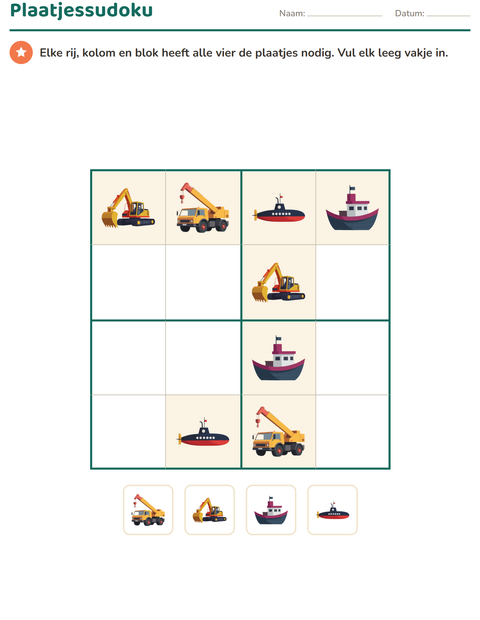Voorbeeld van het Visuele logica-werkblad met Voertuigen voor groep 3