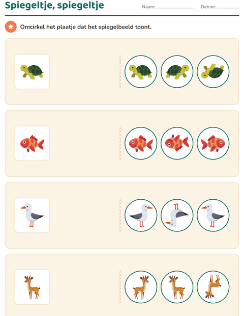 Voorbeeld van het Visuele waarneming-werkblad met Dieren voor kleuterklas