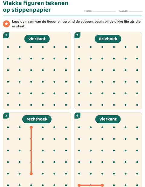 Voorbeeld van het Vlakke figuren-werkblad voor kleuterklas