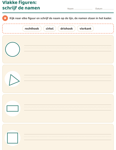 Voorbeeld van het Vlakke figuren-werkblad voor groep 3