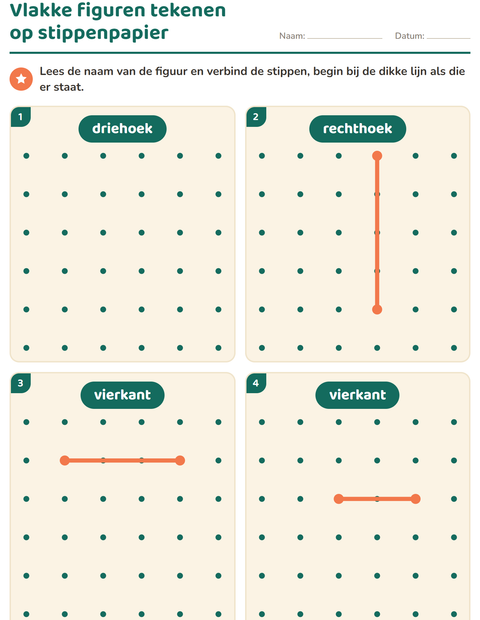 Voorbeeld van het Vlakke figuren-werkblad voor kleuterklas
