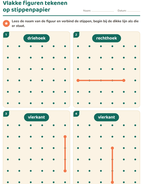 Voorbeeld van het Vlakke figuren-werkblad voor kleuterklas