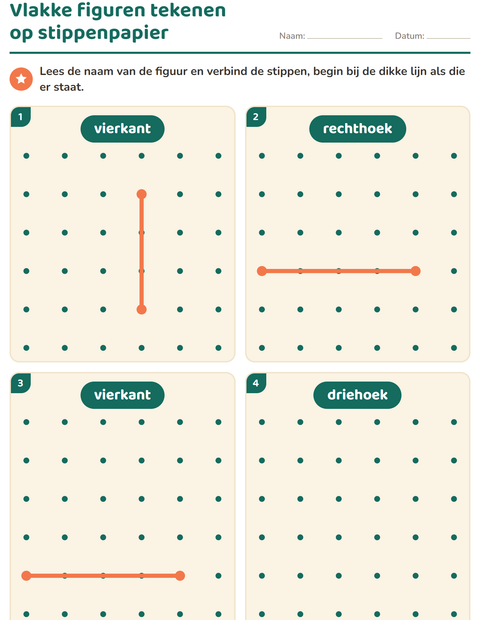 Voorbeeld van het Vlakke figuren-werkblad voor kleuterklas