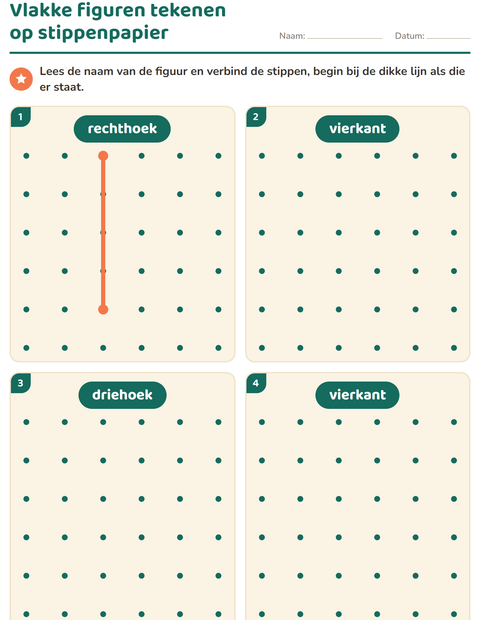 Voorbeeld van het Vlakke figuren-werkblad voor kleuterklas