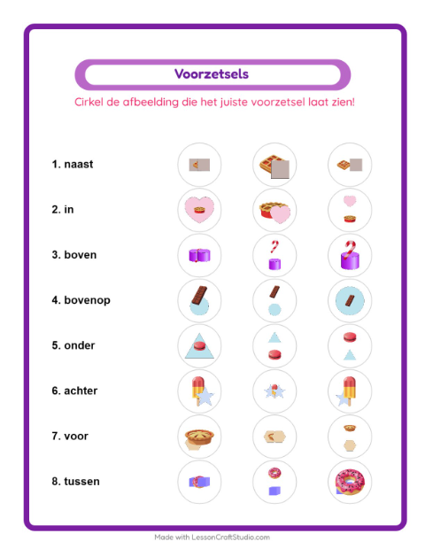 Voorzetsels meerkeuze – Desserts en snoep