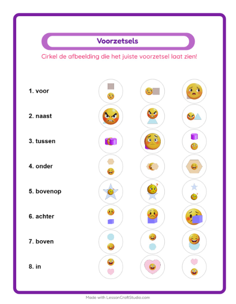 Voorzetsels meerkeuze – Emoties
