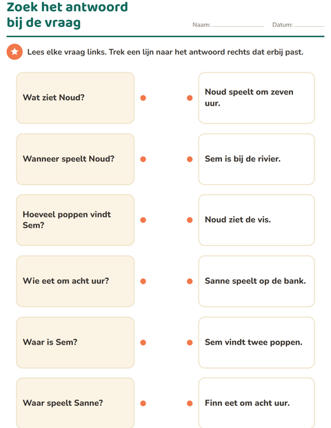 Voorbeeld van het Vraagwoorden-werkblad voor groep 3