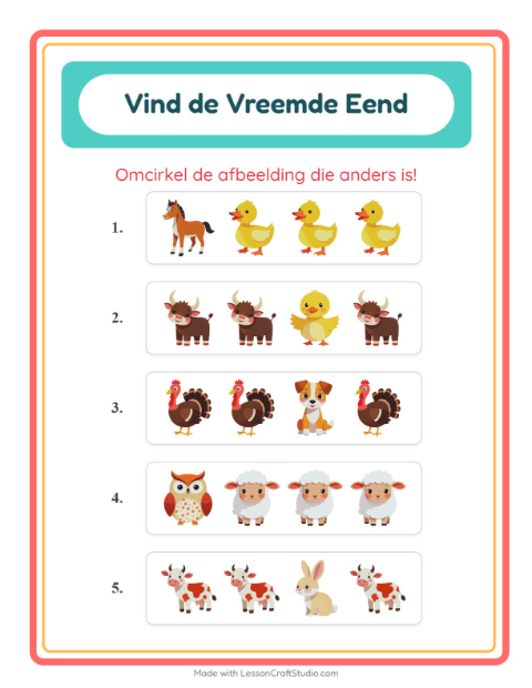 Welke hoort er niet bij – Boerderijdieren