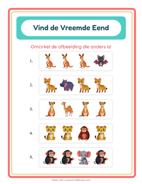 Voorbeeld van Welke dieren horen bij elkaar – werkblad voor kleuters