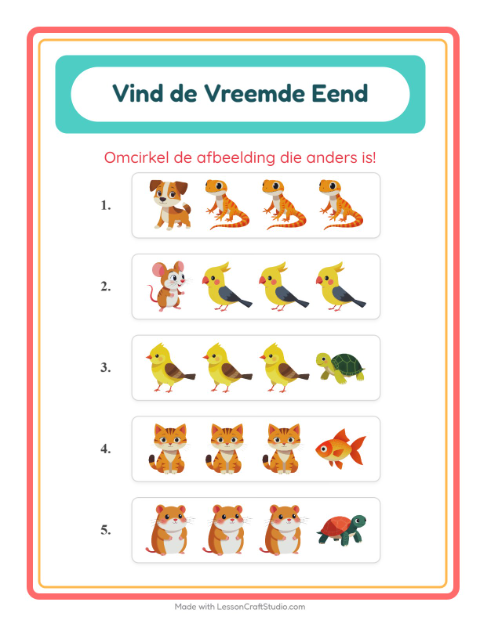 Welke hoort er niet bij – Huisdieren