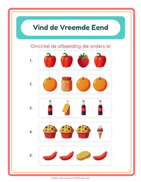 Voorbeeld van het Welke Hoort Er Niet Thuis-werkblad met In de supermarkt voor kleuterklas
