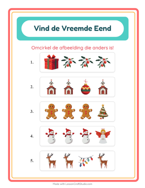 Voorbeeld van het Welke Hoort Er Niet Thuis-werkblad met Kerstmis voor kleuterklas