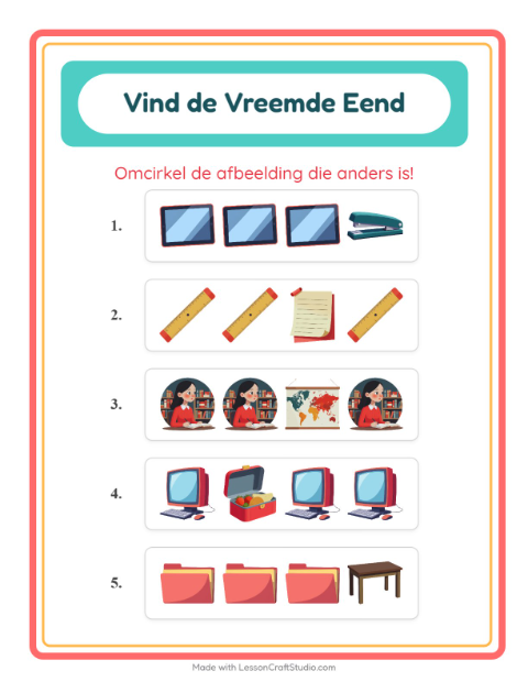 Voorbeeld van het Welke Hoort Er Niet Thuis-werkblad met Klaslokaal voor kleuterklas