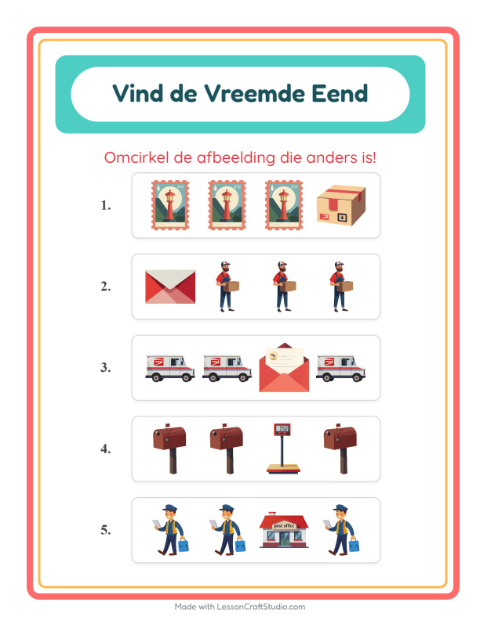 Voorbeeld van het Welke Hoort Er Niet Thuis-werkblad met Postkantoor voor kleuterklas