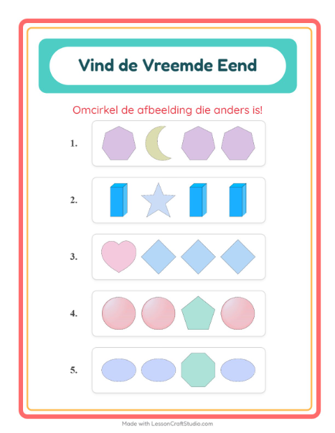 Voorbeeld van het Welke Hoort Er Niet Thuis-werkblad met Vormen voor kleuterklas
