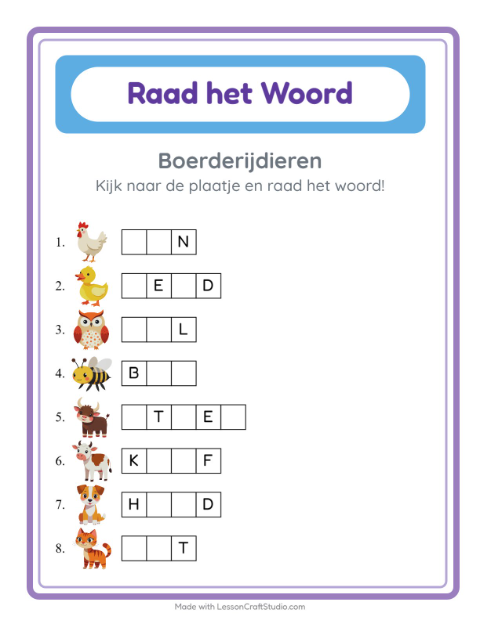 Ontbrekende letters – Boerderijdieren