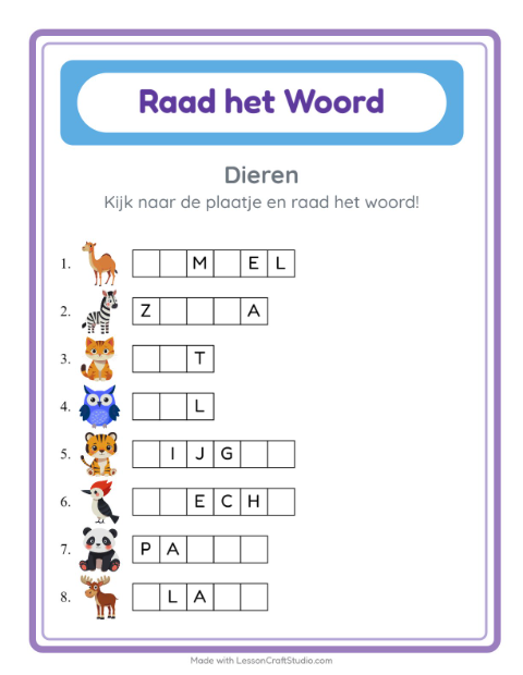 Ontbrekende letters – Dieren