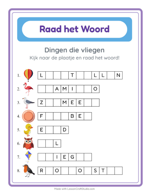 Ontbrekende letters – Dingen die vliegen